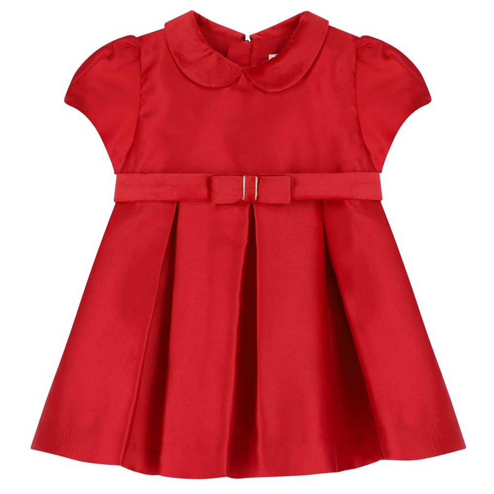 Size 12 Months Baby Mayoral Red A-Line Dress with Collar and Puff Sleeves